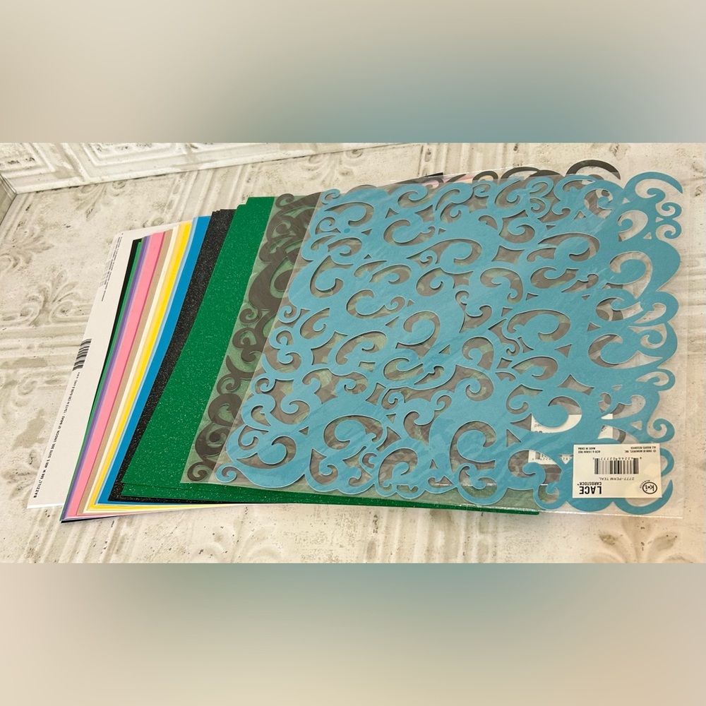 35 pcs 12x12 lace & solid scrapbook paper